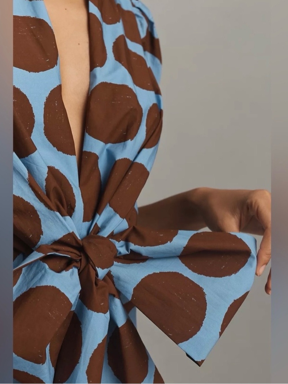 FARM Rio Blue and Brown Polka Dot Tie-Front Mini Dress - Picture 4 of 8